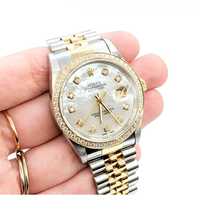 Watch Rolex Oyster Perpetual Datejust 16233 Yr 1994 AM Dial Diamond & Bezel 36mm Stainless Steel & 18kt Yellow Gold 7.75" Box & Card 125076005