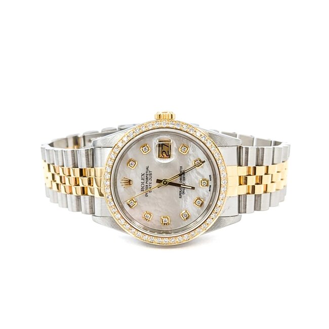 Watch Rolex Oyster Perpetual Datejust 16233 Yr 1994 AM Dial Diamond & Bezel 36mm Stainless Steel & 18kt Yellow Gold 7.75" Box & Card 125076005