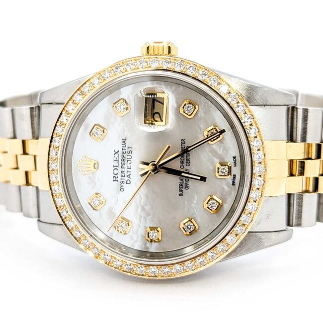 Watch Rolex Oyster Perpetual Datejust 16233 Yr 1994 AM Dial Diamond & Bezel 36mm Stainless Steel & 18kt Yellow Gold 7.75" Box & Card 125076005