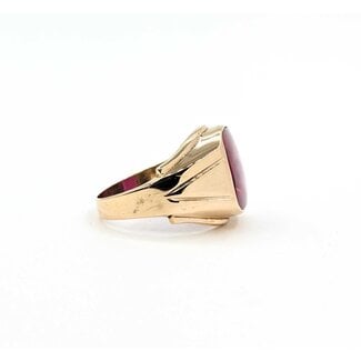 Ring Vintage Signet 12x14mm Syn Ruby 10ky Sz9.75 6.5g 225080023