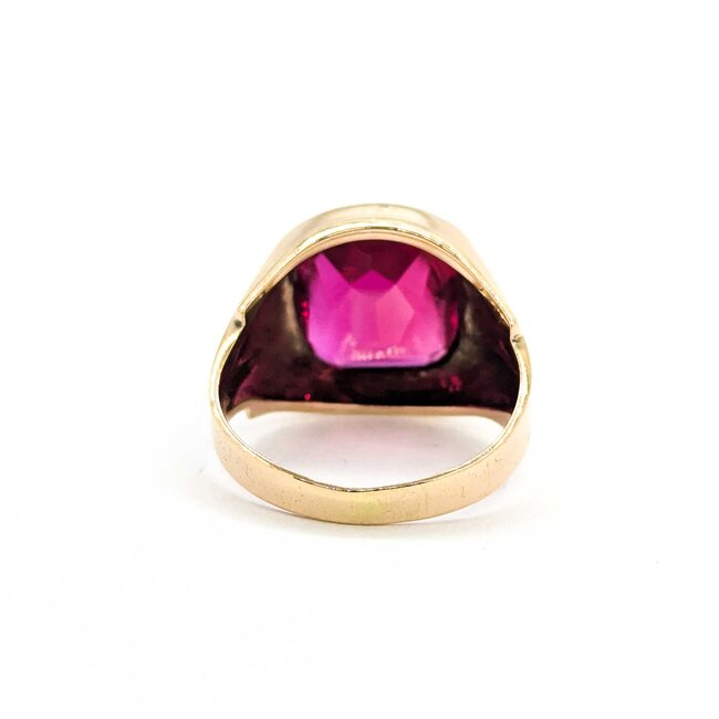 Ring Vintage Signet 12x14mm Syn Ruby 10ky Sz9.75 6.5g 225080023