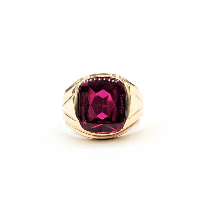Ring Vintage Signet 12x14mm Syn Ruby 10ky Sz9.75 6.5g 225080023