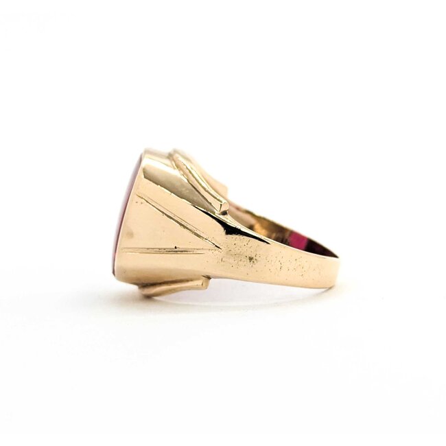 Ring Vintage Signet 12x14mm Syn Ruby 10ky Sz9.75 6.5g 225080023