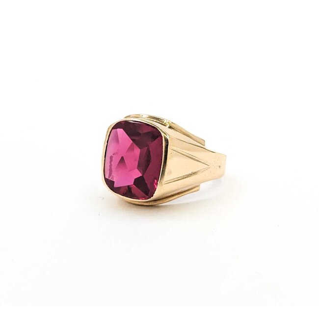 Ring Vintage Signet 12x14mm Syn Ruby 10ky Sz9.75 6.5g 225080023