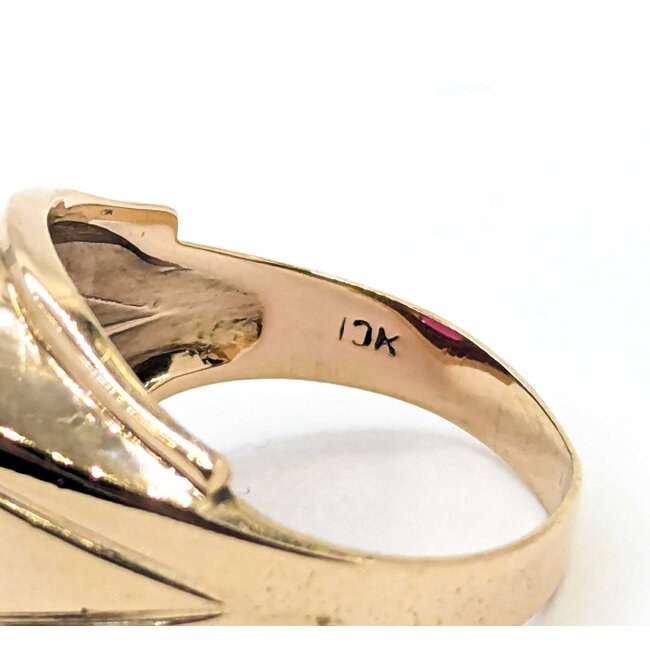 Ring Vintage Signet 12x14mm Syn Ruby 10ky Sz9.75 6.5g 225080023