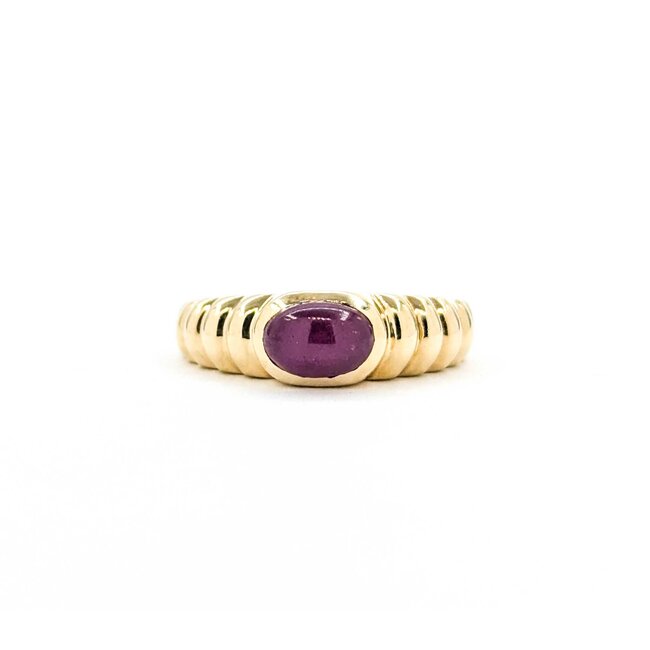 Ring Ribbed .80ct Ruby 14ky Sz5.5 3.1g 225080040