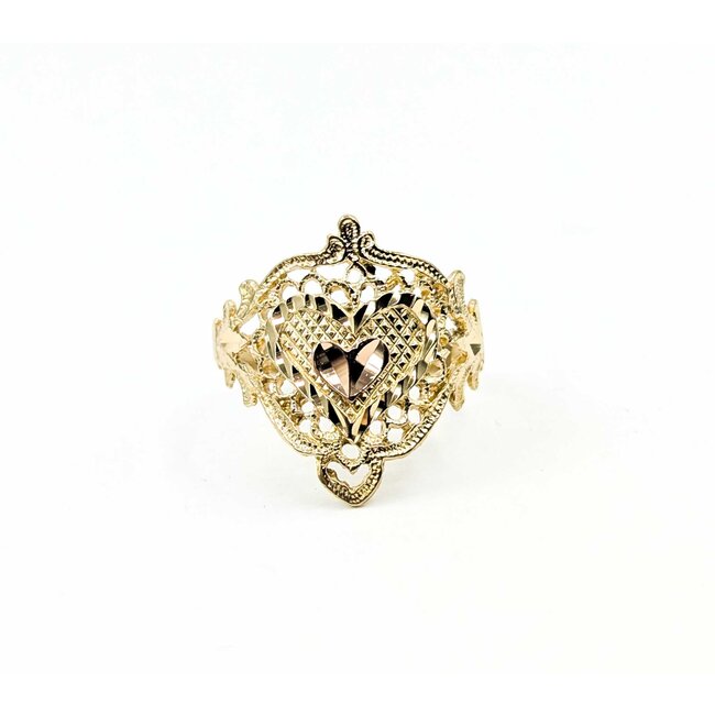 Ring Vintage Filigree heart 14ky Sz6 2.1g 225072046