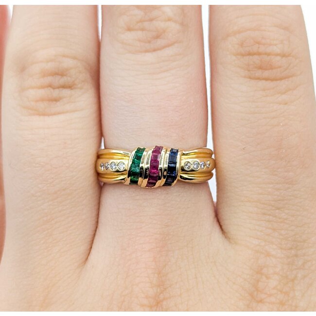 Ring .08ctw Round Diamond .15ctw Blue/Red Ruby/Sapphire .08ctw Emerald 18ky Sz7 3.80g 225080081
