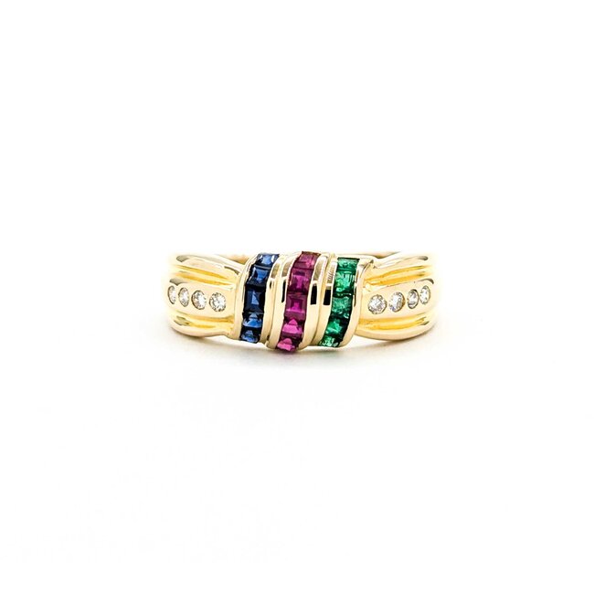 Ring .08ctw Round Diamond .15ctw Blue/Red Ruby/Sapphire .08ctw Emerald 18ky Sz7 3.80g 225080081
