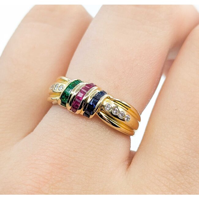 Ring .08ctw Round Diamond .15ctw Blue/Red Ruby/Sapphire .08ctw Emerald 18ky Sz7 3.80g 225080081