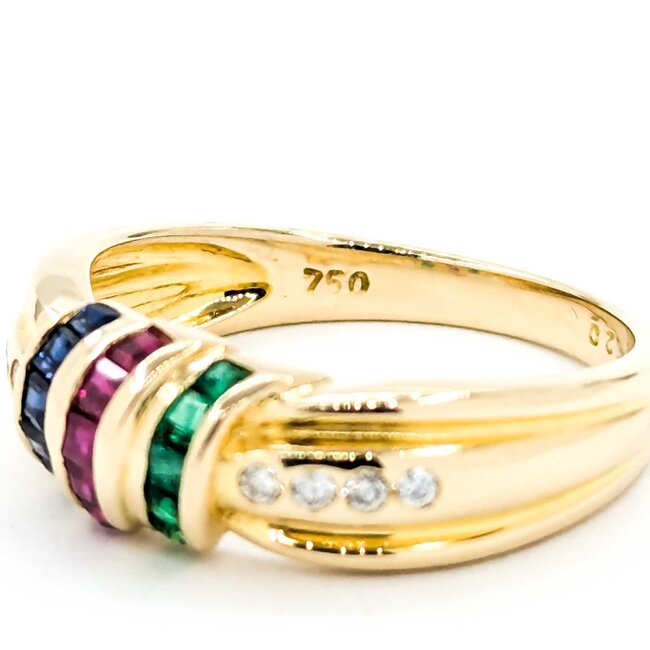 Ring .08ctw Round Diamond .15ctw Blue/Red Ruby/Sapphire .08ctw Emerald 18ky Sz7 3.80g 225080081
