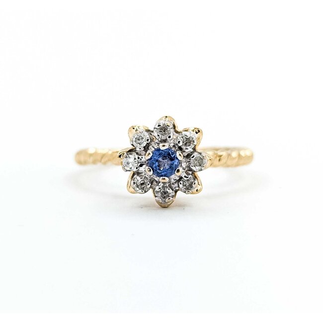 Ring Vintage Cluster .08ctw Round Diamonds .09ct Sapphire 10ky Sz6.5 1.8g 225080024