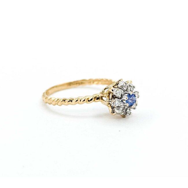 Ring Vintage Cluster .08ctw Round Diamonds .09ct Sapphire 10ky Sz6.5 1.8g 225080024