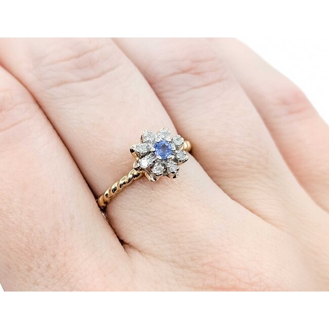 Ring Vintage Cluster .08ctw Round Diamonds .09ct Sapphire 10ky Sz6.5 1.8g 225080024