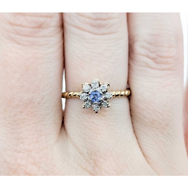 Ring Vintage Cluster .08ctw Round Diamonds .09ct Sapphire 10ky Sz6.5 1.8g 225080024