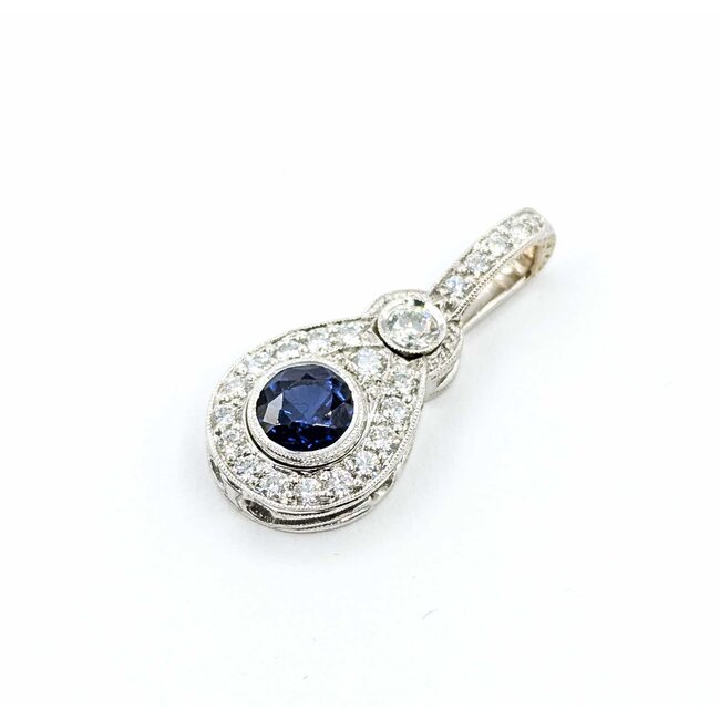 Pendant Drop .65ctw Round Diamonds .75ct Blue Sapphire 14kw 26x11.5mm 3.07g 225080036