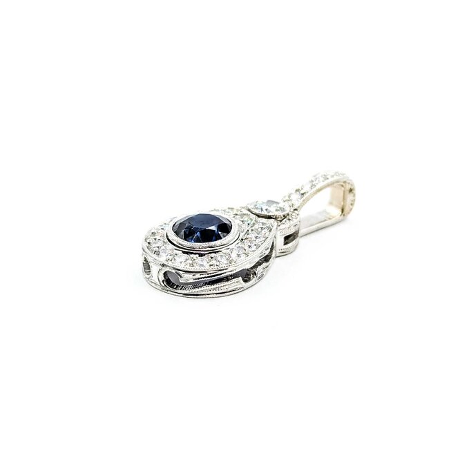 Pendant Drop .65ctw Round Diamonds .75ct Blue Sapphire 14kw 26x11.5mm 3.07g 225080036