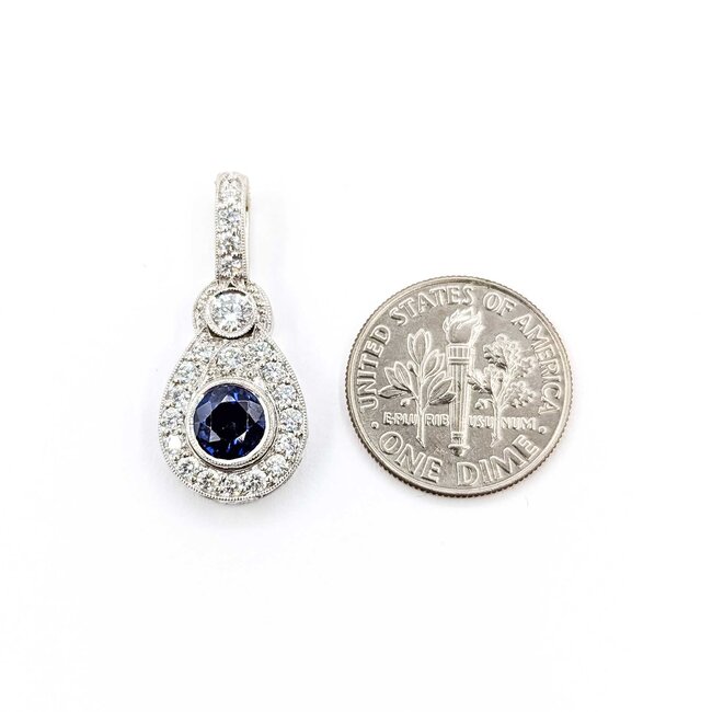Pendant Drop .65ctw Round Diamonds .75ct Blue Sapphire 14kw 26x11.5mm 3.07g 225080036