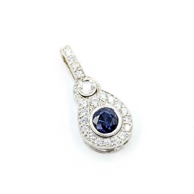 Pendant Drop .65ctw Round Diamonds .75ct Blue Sapphire 14kw 26x11.5mm 3.07g 225080036