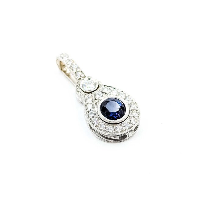 Pendant Drop .65ctw Round Diamonds .75ct Blue Sapphire 14kw 26x11.5mm 3.07g 225080036