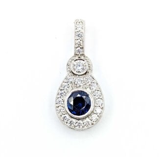 Pendant Drop .65ctw Round Diamonds .75ct Blue Sapphire 14kw 26x11.5mm 3.07g 225080036