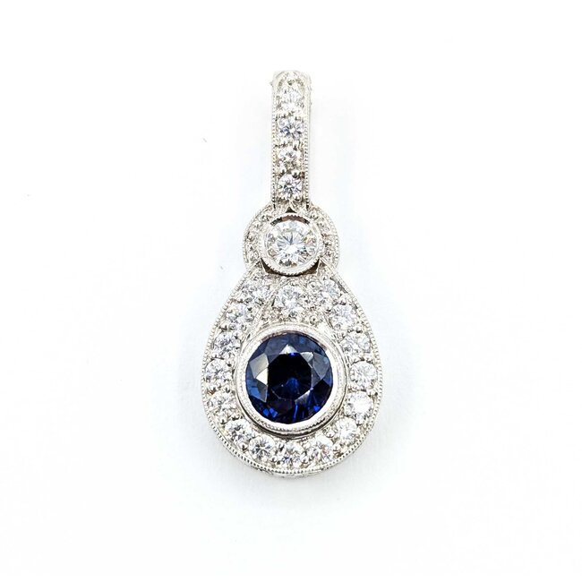 Pendant Drop .65ctw Round Diamonds .75ct Blue Sapphire 14kw 26x11.5mm 3.07g 225080036