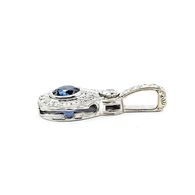 Pendant Drop .65ctw Round Diamonds .75ct Blue Sapphire 14kw 26x11.5mm 3.07g 225080036