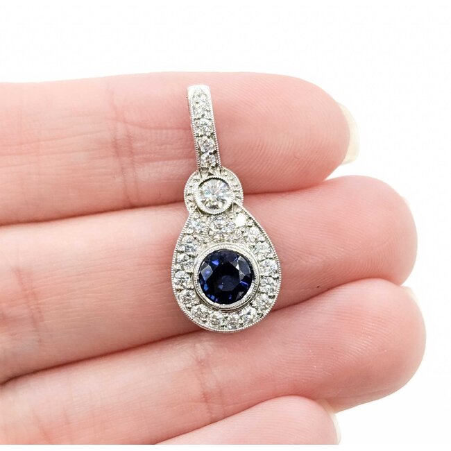 Pendant Drop .65ctw Round Diamonds .75ct Blue Sapphire 14kw 26x11.5mm 3.07g 225080036