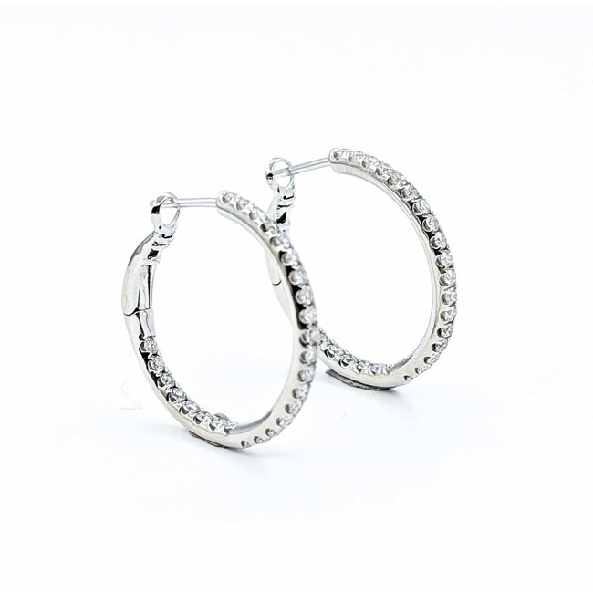 Earrings Hoops Inside Out 1.05ctw Round Diamonds 18kw 2.3mm 1" 7.2g 125080028