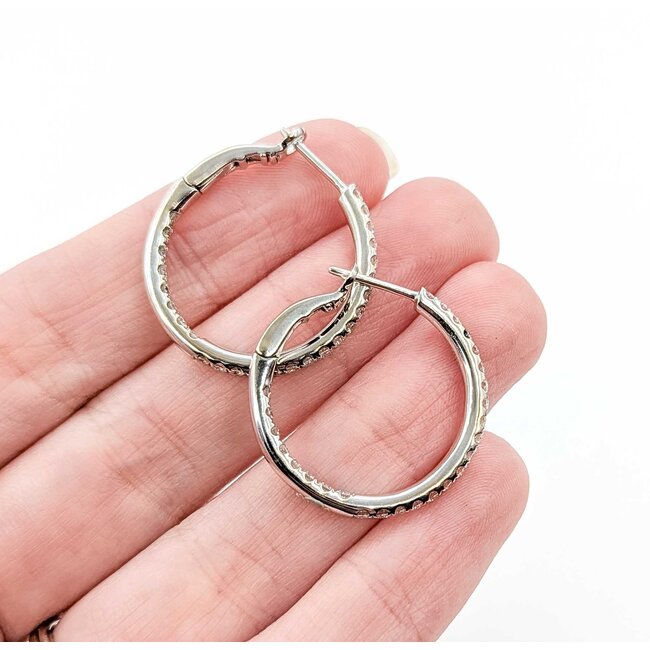Earrings Hoops Inside Out 1.05ctw Round Diamonds 18kw 2.3mm 1" 7.2g 125080028
