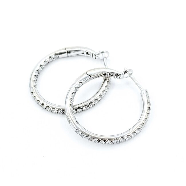Earrings Hoops Inside Out 1.05ctw Round Diamonds 18kw 2.3mm 1" 7.2g 125080028