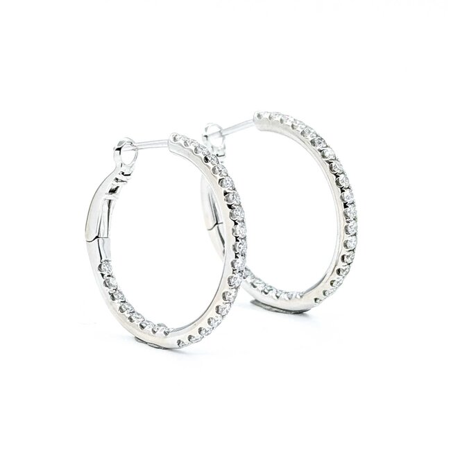 Earrings Hoops Inside Out 1.05ctw Round Diamonds 18kw 2.3mm 1" 7.2g 125080028