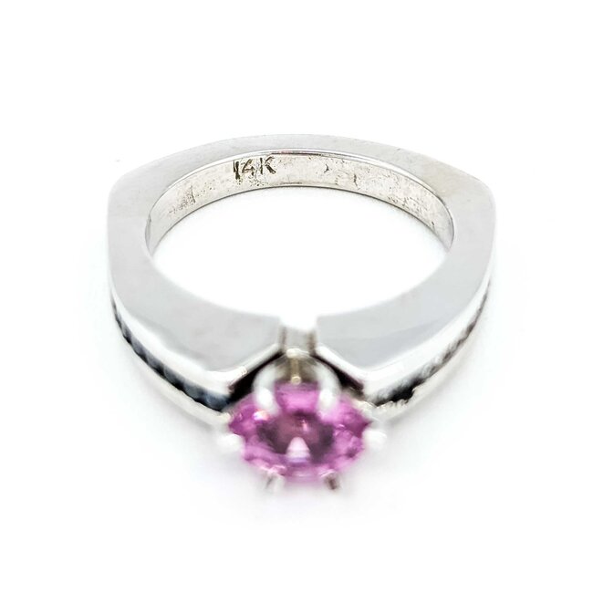 Ring Euro Shank .20ctw Round Diamonds Pink Sapphire 14kw Sz6 7.3g 225080054