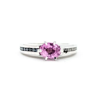 Ring Euro Shank .20ctw Round Diamonds Pink Sapphire 14kw Sz6 7.3g 225080054