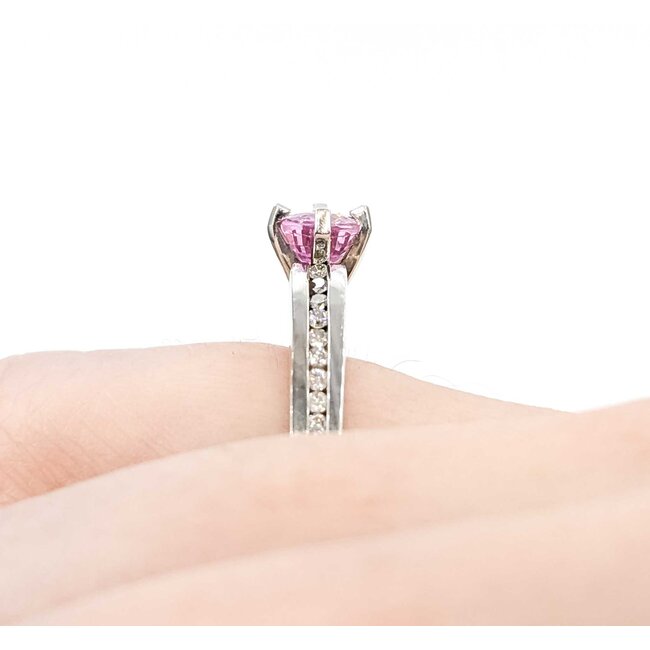 Ring Euro Shank .20ctw Round Diamonds Pink Sapphire 14kw Sz6 7.3g 225080054