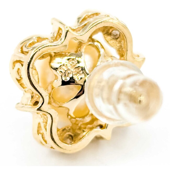 Earrings Round Single Cut Diamonds 8mm Pearl 14ky 12.5mm 3.89g 225080070