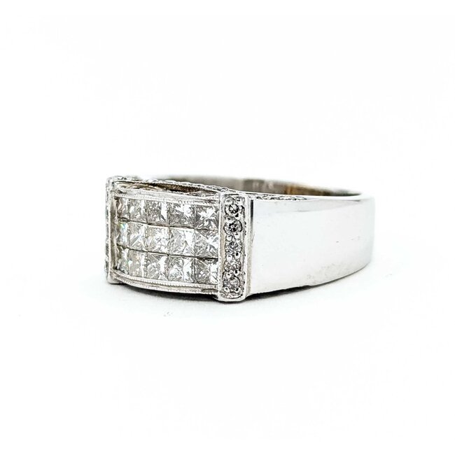 Ring 3 Row 1.25ctw Princess/Round Diamonds 18kw 9mm Sz8.75 8.78g 225080037