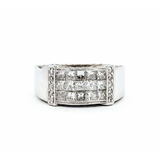 Ring 3 Row 1.25ctw Princess/Round Diamonds 18kw 9mm Sz8.75 8.78g 225080037