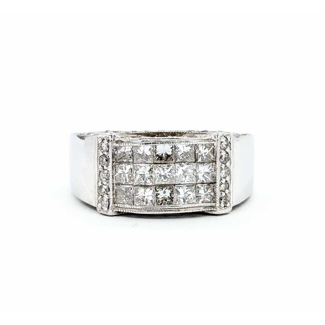 Ring 3 Row 1.25ctw Princess/Round Diamonds 18kw 9mm Sz8.75 8.78g 225080037