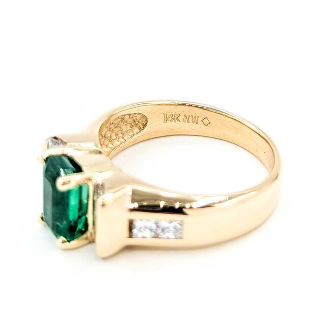 Ring .75ctw Princess Diamonds 1.51ct Emerald 14ky sz6.5 124030242