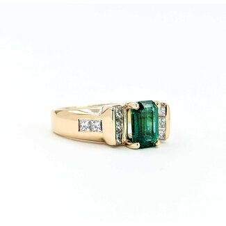 Ring .75ctw Princess Diamonds 1.51ct Emerald 14ky sz6.5 124030242