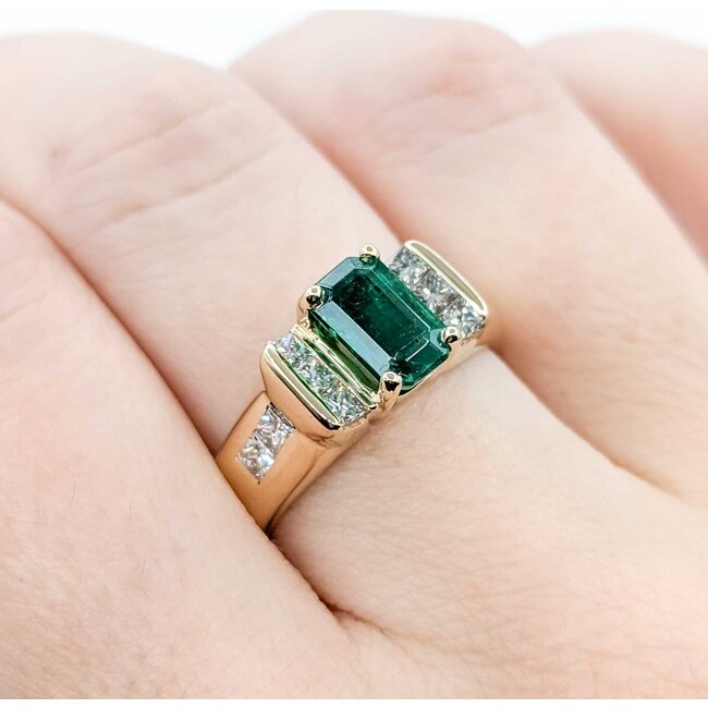 Ring .75ctw Princess Diamonds 1.51ct Emerald 14ky sz6.5 124030242