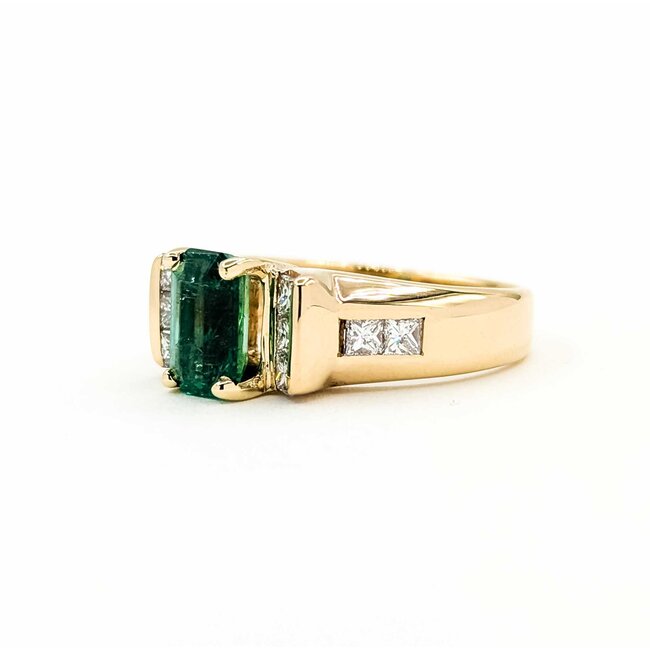 Ring .75ctw Princess Diamonds 1.51ct Emerald 14ky sz6.5 124030242