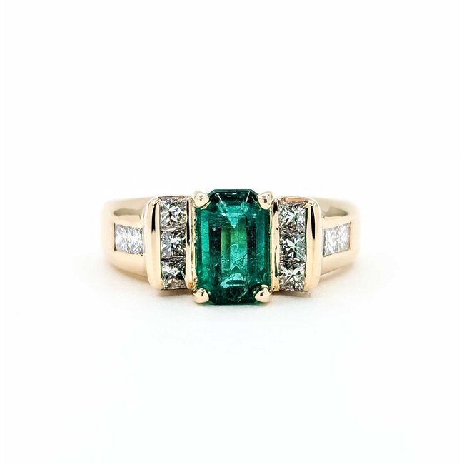 Ring .75ctw Princess Diamonds 1.51ct Emerald 14ky sz6.5 124030242