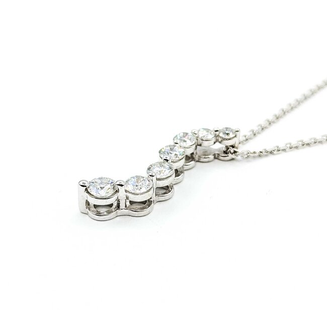 Pendant w/Chain 7 Stone Journey 1.00ctw Round Diamonds 14ky 25x6.5mm 18" 4.42g 225090013
