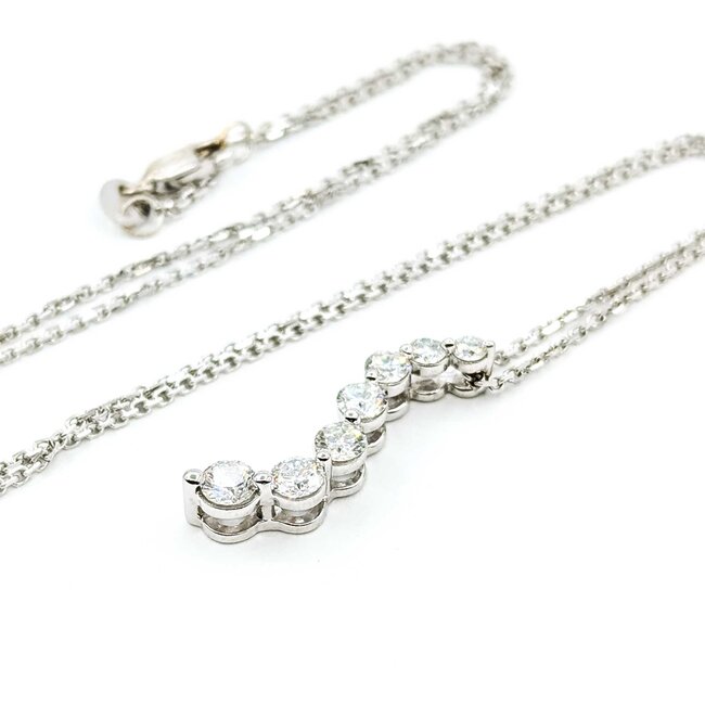 Pendant w/Chain 7 Stone Journey 1.00ctw Round Diamonds 14ky 25x6.5mm 18" 4.42g 225090013