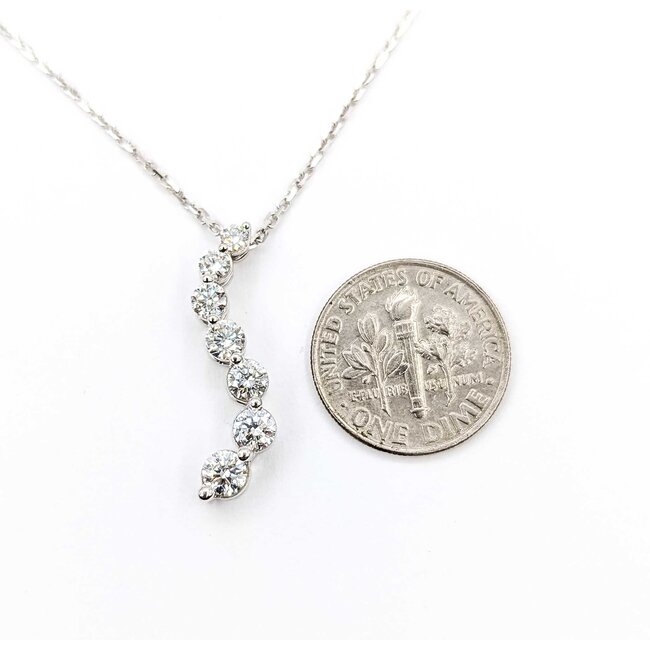 Pendant w/Chain 7 Stone Journey 1.00ctw Round Diamonds 14ky 25x6.5mm 18" 4.42g 225090013
