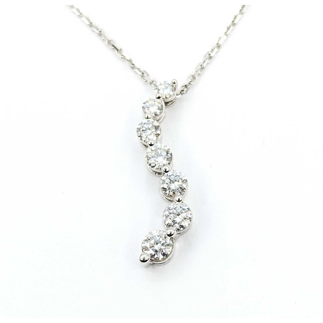 Pendant w/Chain 7 Stone Journey 1.00ctw Round Diamonds 14ky 25x6.5mm 18" 4.42g 225090013