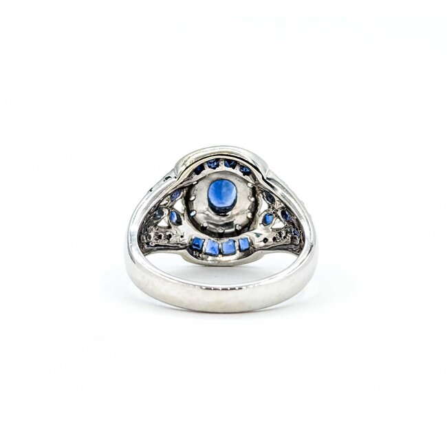 Ring Vintage Style .15ctw Round Diamonds 1.0ctw Blue Sapphire 14kw Sz6 5.8g 225080057