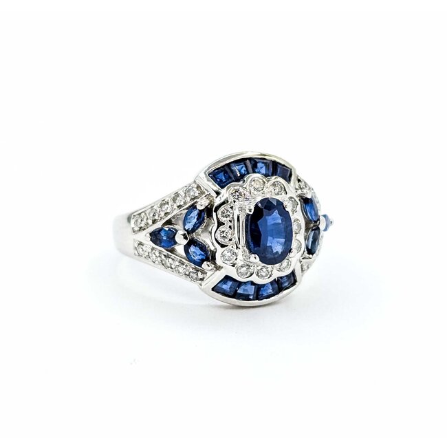Ring Vintage Style .15ctw Round Diamonds 1.0ctw Blue Sapphire 14kw Sz6 5.8g 225080057